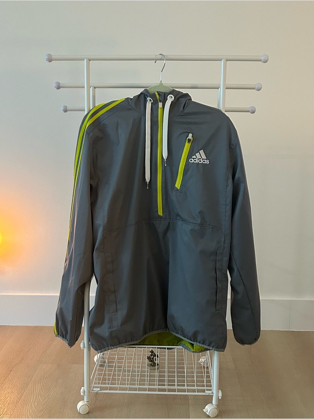 adidas Gray and Neon Yellow Kids Hooded Rain Jacket